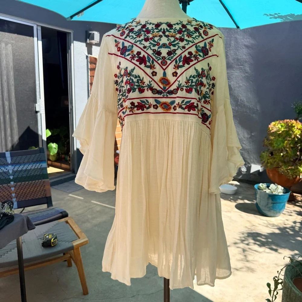 Umgee Cream Embroidered Boho Tunic - Picture 3 of 11